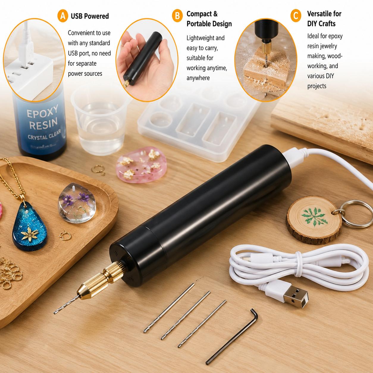 Power Key Tools - Mini Trapano Elettrico Portatile USB, Utensile